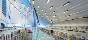 Rail 4 illuminates the Milner Library atrium